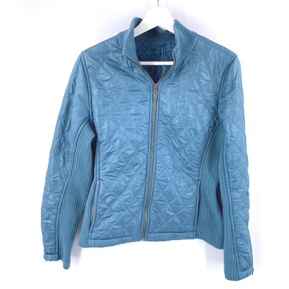 Prana Jackets & Blazers - Prana Quilted Diva Jacket Sherpa Lined Full Zip Aegean Blue Knit Sleeves Size‎ L
